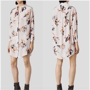 ALLSAINTS Helle Yoro Floral Print Silk Shirt Dress US 4